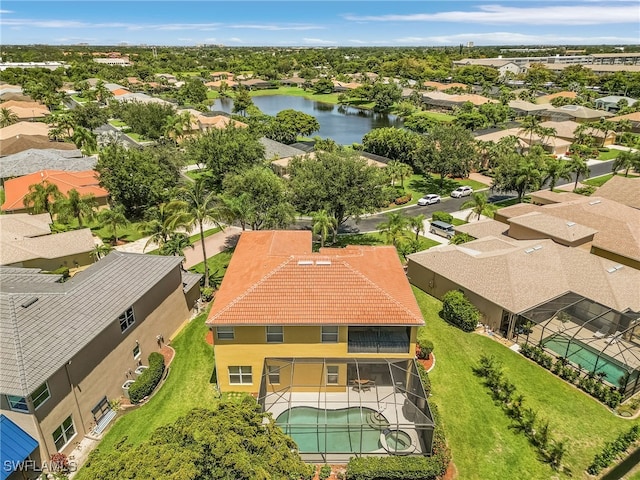 aerial view with a water view