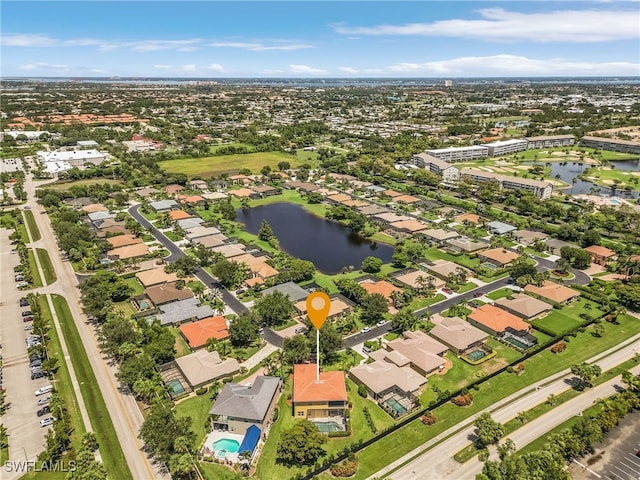 aerial view with a water view