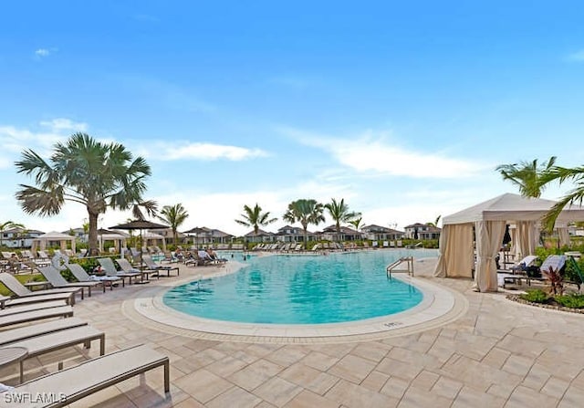 view of swimming pool with a patio