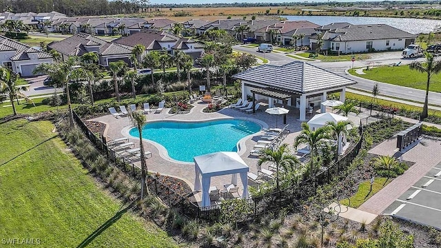 view of swimming pool featuring a gazebo and a patio area