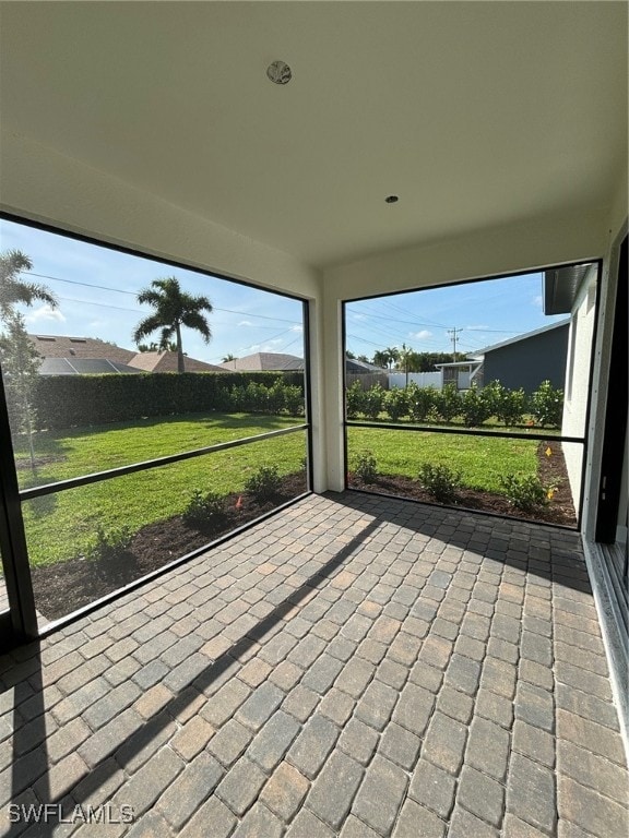 view of unfurnished sunroom