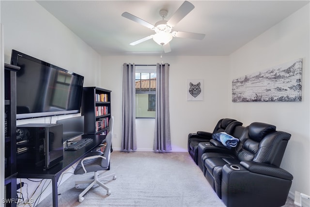 office featuring carpet flooring and ceiling fan