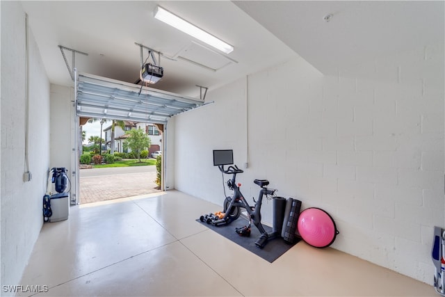 garage with a garage door opener