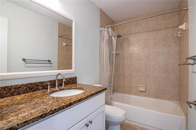 full bathroom with shower / bath combo, toilet, and vanity