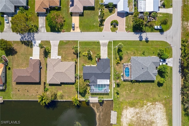 bird's eye view featuring a water view