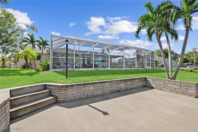 view of patio featuring a lanai