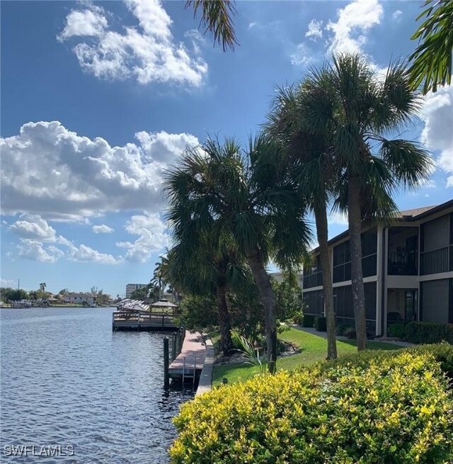 property view of water with a boat dock