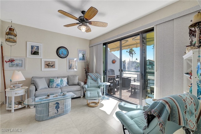 living room with ceiling fan