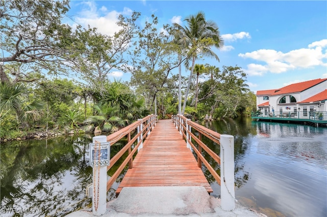 view of dock with a water view