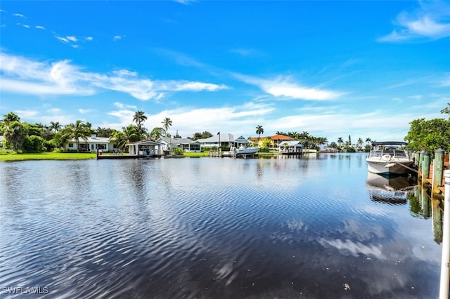 water view featuring a dock