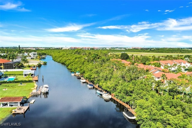 aerial view featuring a water view