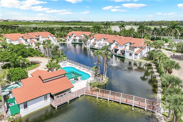 drone / aerial view featuring a water view