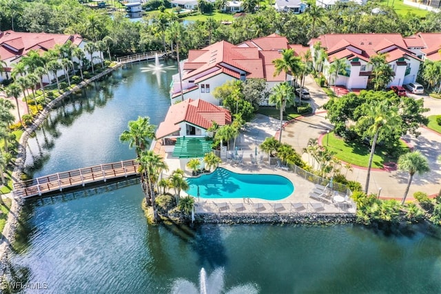 aerial view featuring a water view