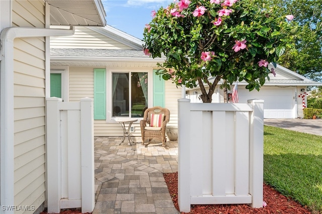 view of patio featuring fence