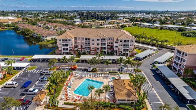 aerial view featuring a water view