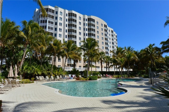 view of swimming pool with a patio