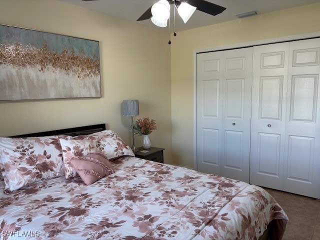 bedroom with a closet and ceiling fan