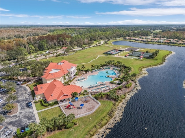 bird's eye view featuring a water view