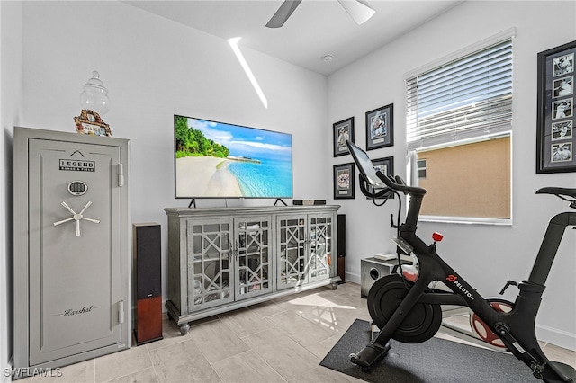 workout room with ceiling fan