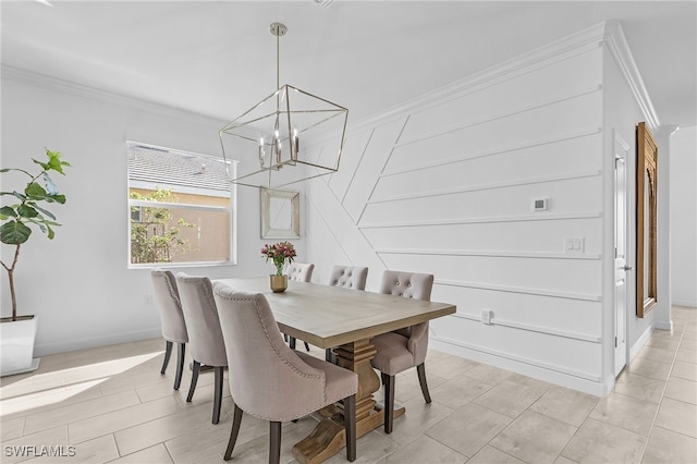 dining space with an inviting chandelier and crown molding