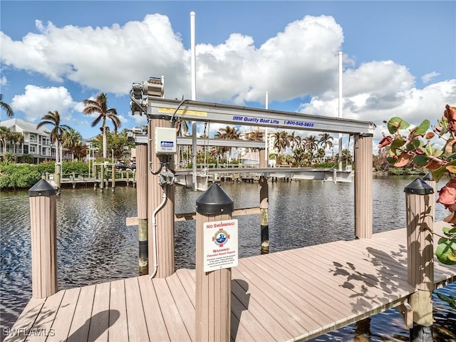 dock area featuring a water view