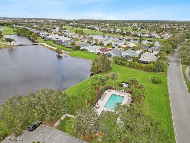 bird's eye view featuring a water view