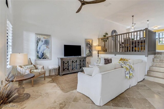 living room with ceiling fan