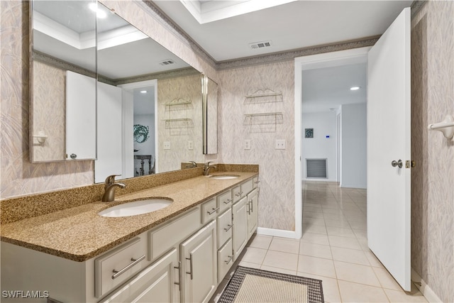 bathroom with vanity and tile patterned floors