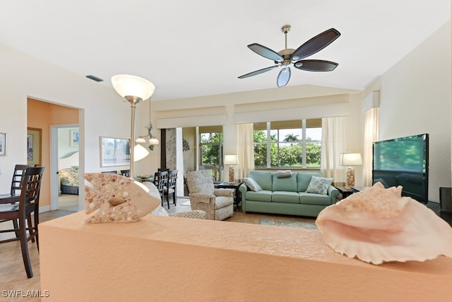 living room with ceiling fan