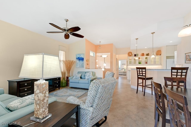 living room with ceiling fan