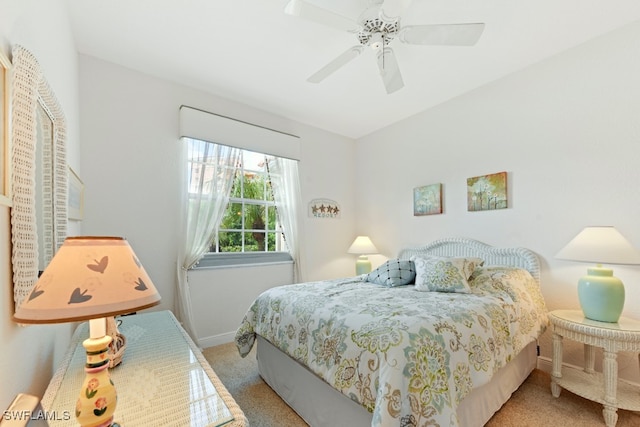 bedroom featuring ceiling fan and carpet floors