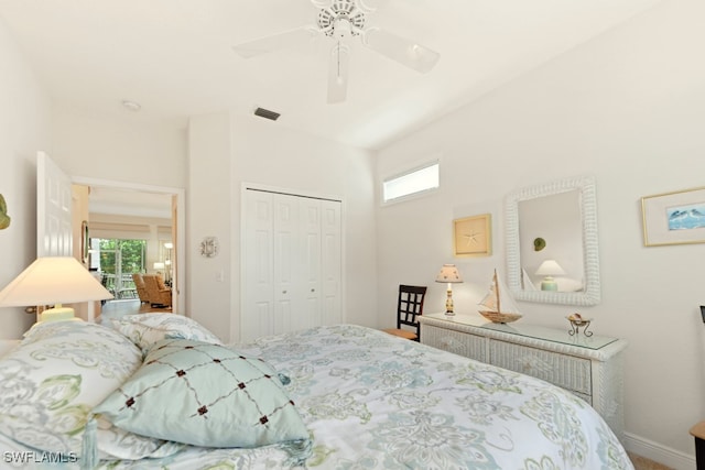 bedroom featuring a closet and ceiling fan