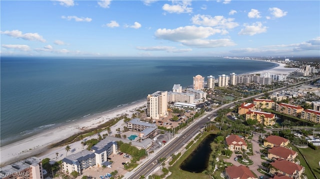 aerial view with a view of the beach and a water view