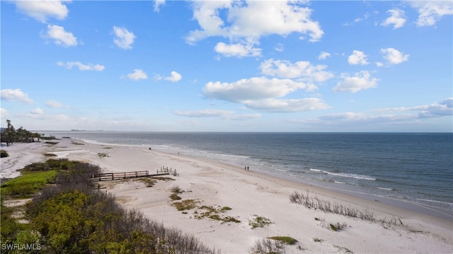 property view of water featuring a beach view