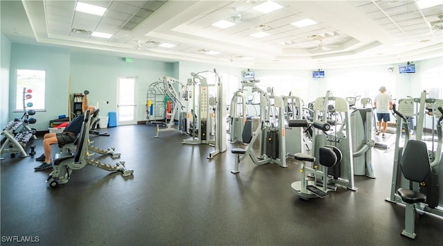 28080 Cavendish Ct Unit 2007, Bonita Springs, FL 34135 - workout area with a raised ceiling and a drop ceiling