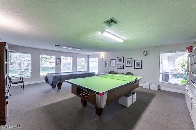 1087 Forest Lakes Dr Unit 1-306, Naples, FL 34105 - recreation room featuring a textured ceiling, billiards table, carpet flooring, and baseboards