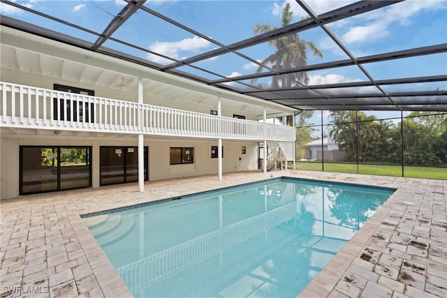 8531 Yorkshire Ln, Fort Myers, FL 33919 - outdoor pool with a patio area, a lanai, and stairway