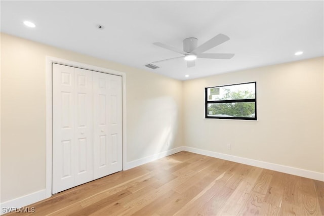 8531 Yorkshire Ln, Fort Myers, FL 33919 - unfurnished bedroom with baseboards, light wood-type flooring, a closet, and recessed lighting
