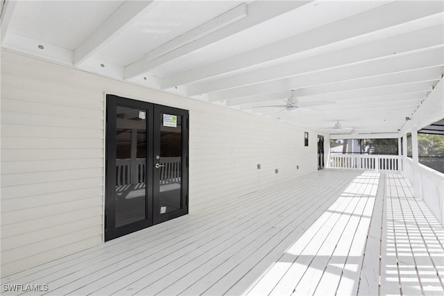 8531 Yorkshire Ln, Fort Myers, FL 33919 - wooden deck featuring french doors and ceiling fan