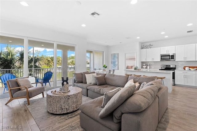 living room with light wood-type flooring