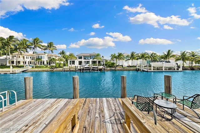 dock area with a water view