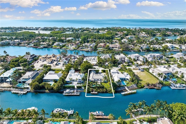 bird's eye view featuring a water view