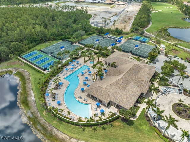 aerial view with a water view