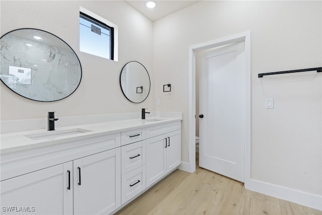 bathroom featuring vanity and hardwood / wood-style floors