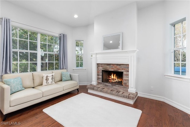 27232 J C Ln, Bonita Springs, FL 34135 - living area featuring dark wood finished floors, baseboards, a fireplace, and recessed lighting