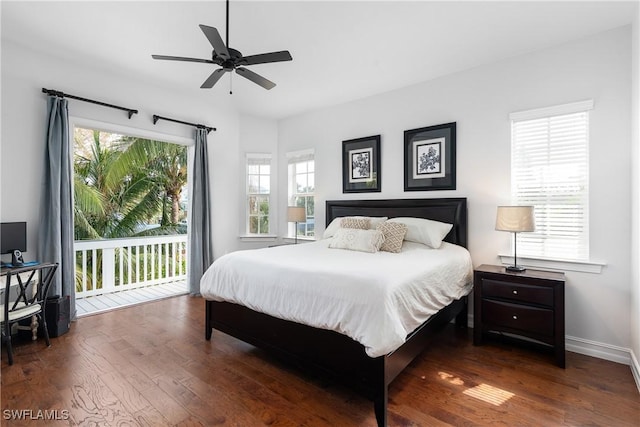 27232 J C Ln, Bonita Springs, FL 34135 - bedroom featuring access to exterior, wood finished floors, ceiling fan, and baseboards