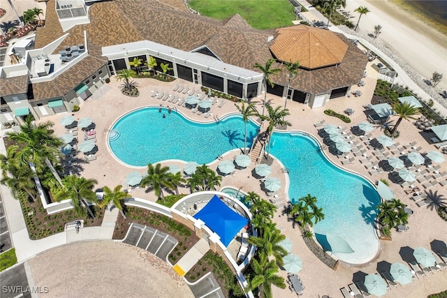 view of swimming pool featuring a patio area