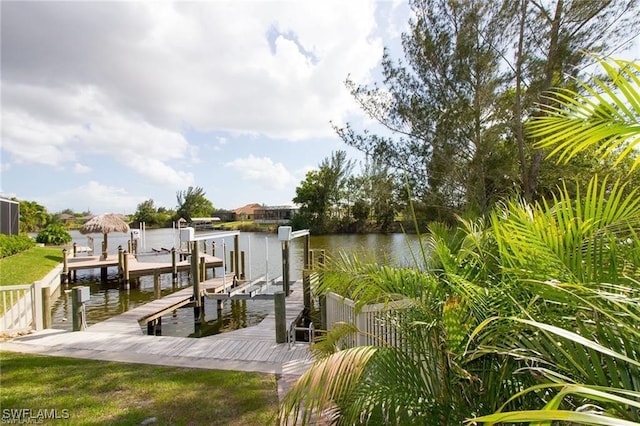 dock area with a water view