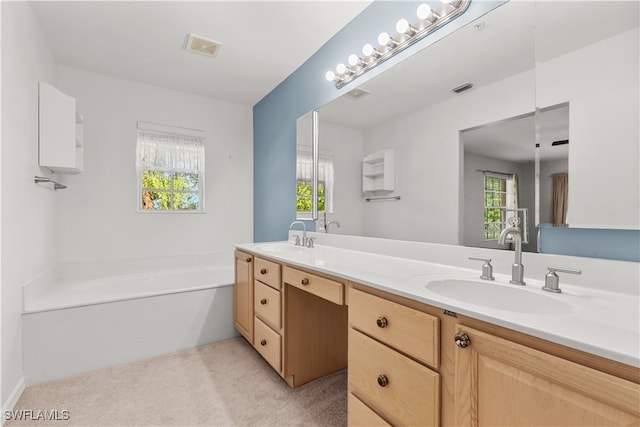 bathroom featuring a washtub and vanity