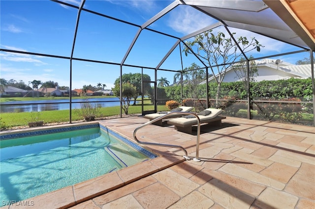 4632 Shearwater Ln, Naples, FL 34119 - swimming pool featuring a water view, a patio, and a lanai